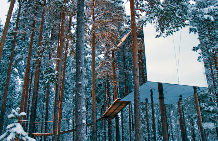 De Mirrorcube-kamer van het Tree Hotel.