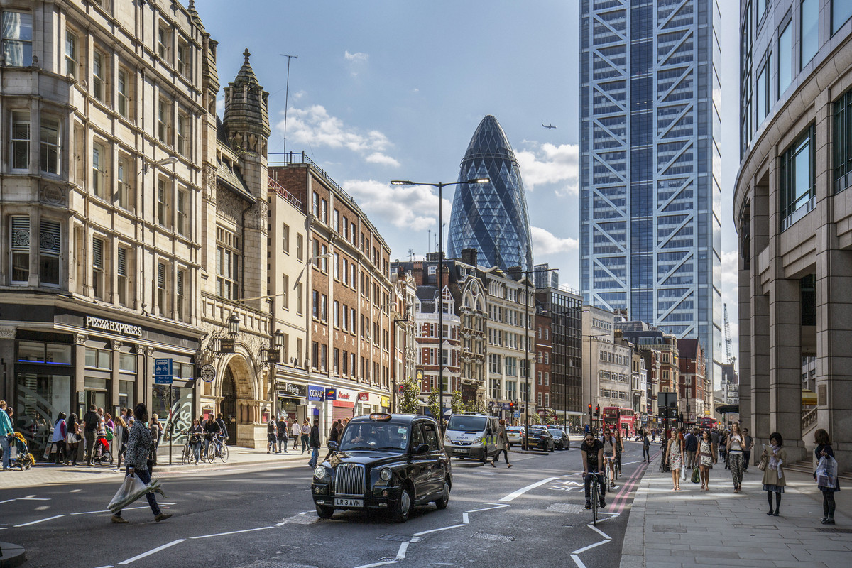 Bishopsgate street, in het financiële hart van London.