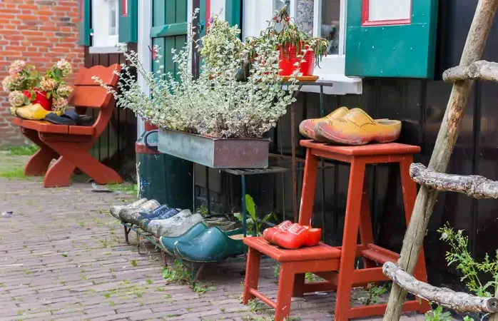 Bench and decoration in front of a house in Marken, Netherlands