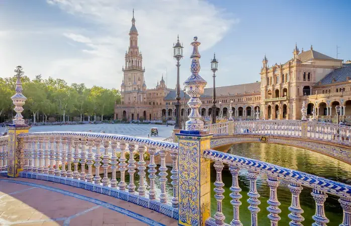 Spain Square (Plaza de Espana), Seville, Spain, built on 1928, it is one example of the Regionalism Architecture mixing Renaissance and Moorish styles.