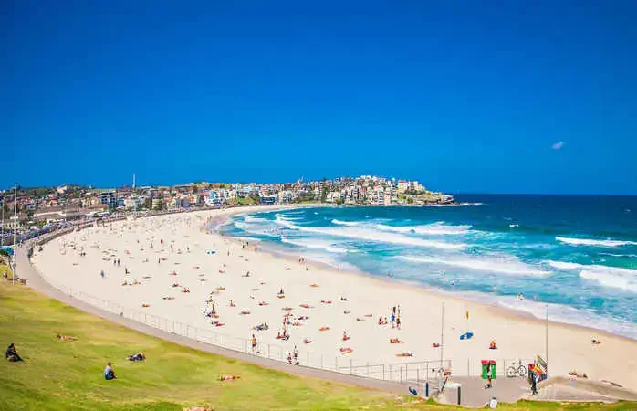 People relaxing on the Bondi beach in Sydney, Australia. Bondi beach is one of the most famous beach in the world.